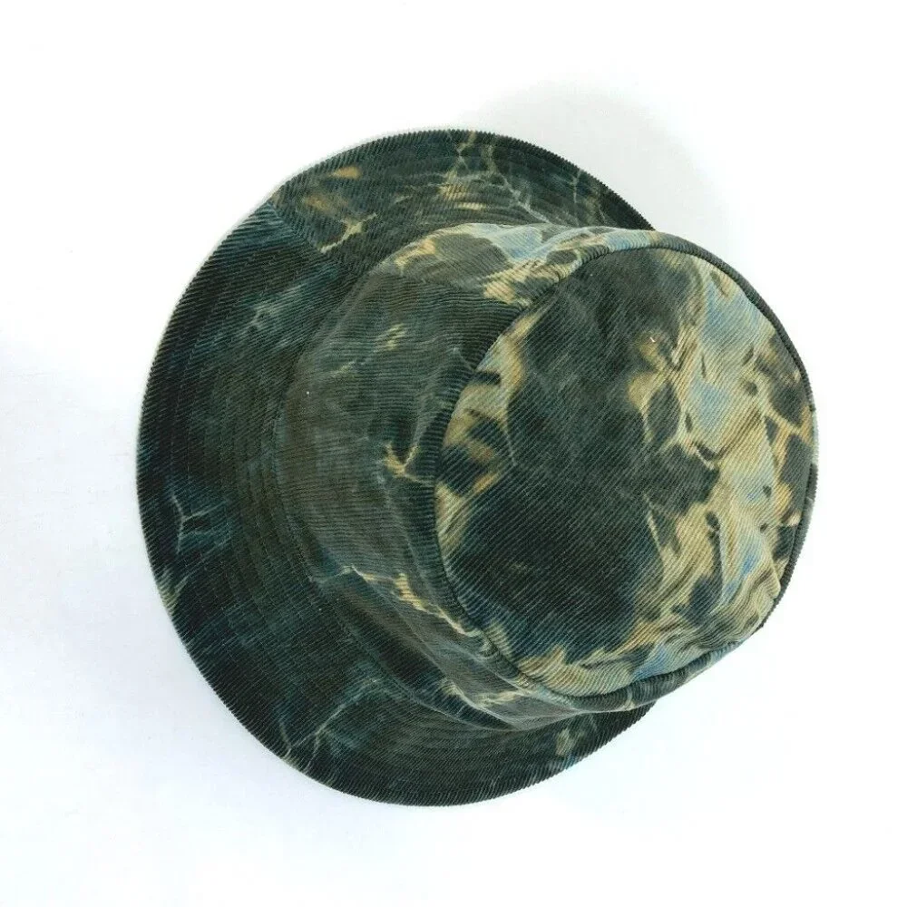 CELINE Corduroy tie-dye logo hat Bucket hat cotton Green - Picture 4 of 8